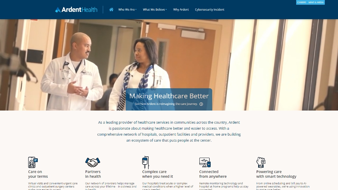 Ardent Health website screenshot